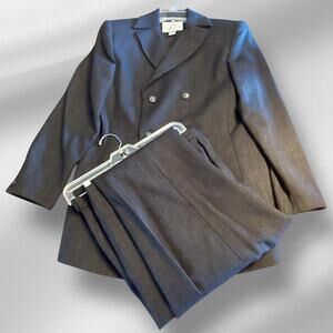 Valerie Stevens Doubler Breasted Pure Wool Pant Suit Women's Sz 12 Two-Piece Blk